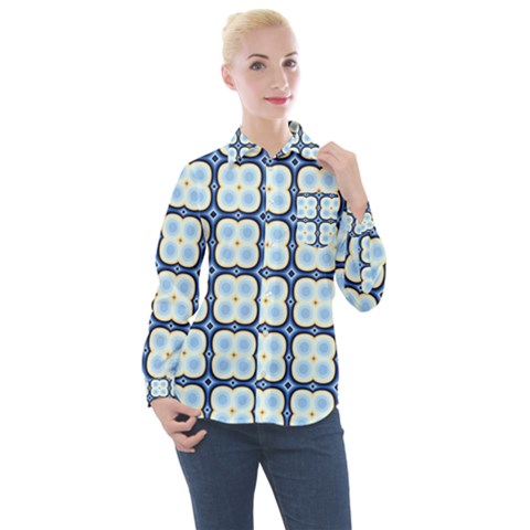 Pattern Design Art Scrapbooking Geometric Cubes Women s Long Sleeve Pocket Shirt by Vaneshart