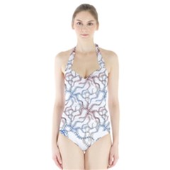 Pearl Pattern Floral Design Art Digital Seamless Halter Swimsuit by Vaneshart