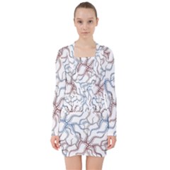 Pearl Pattern Floral Design Art Digital Seamless V-neck Bodycon Long Sleeve Dress by Vaneshart