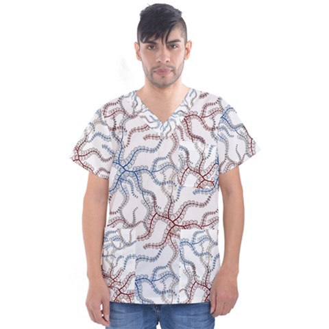 Pearl Pattern Floral Design Art Digital Seamless Men s V-neck Scrub Top by Vaneshart