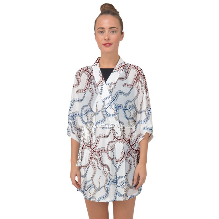 Pearl Pattern Floral Design Art Digital Seamless Half Sleeve Chiffon Kimono