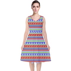 Christmas Color Stripes Pattern V-neck Midi Sleeveless Dress  by Vaneshart