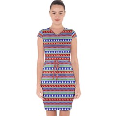 Christmas Color Stripes Pattern Capsleeve Drawstring Dress  by Vaneshart