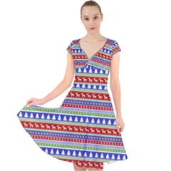 Christmas Color Stripes Pattern Cap Sleeve Front Wrap Midi Dress by Vaneshart