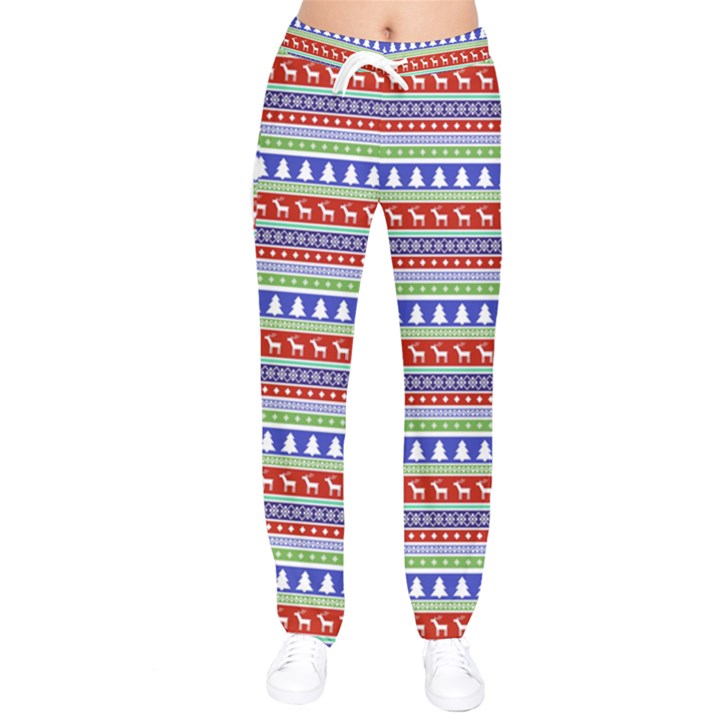 Christmas Color Stripes Pattern Women velvet Drawstring Pants