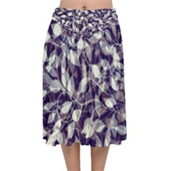 Leaves Pattern Colors Nature Design Velvet Flared Midi Skirt