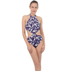 Leaves Pattern Colors Nature Design Halter Side Cut Swimsuit by Vaneshart