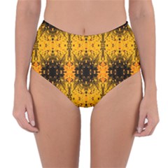 Pattern Wallpaper Background Yellow Amber Black Reversible High-waist Bikini Bottoms by Vaneshart