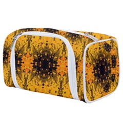 Pattern Wallpaper Background Yellow Amber Black Toiletries Pouch by Vaneshart