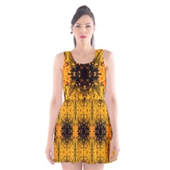 Pattern Wallpaper Background Yellow Amber Black Scoop Neck Skater Dress by Vaneshart