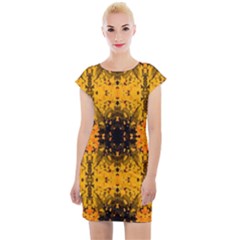 Pattern Wallpaper Background Yellow Amber Black Cap Sleeve Bodycon Dress by Vaneshart