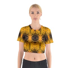 Pattern Wallpaper Background Yellow Amber Black Cotton Crop Top by Vaneshart