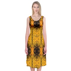 Pattern Wallpaper Background Yellow Amber Black Midi Sleeveless Dress by Vaneshart