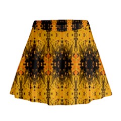 Pattern Wallpaper Background Yellow Amber Black Mini Flare Skirt by Vaneshart