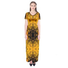 Pattern Wallpaper Background Yellow Amber Black Short Sleeve Maxi Dress by Vaneshart