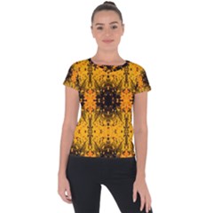 Pattern Wallpaper Background Yellow Amber Black Short Sleeve Sports Top  by Vaneshart