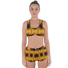 Pattern Wallpaper Background Yellow Amber Black Racerback Boyleg Bikini Set by Vaneshart