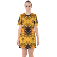 Pattern Wallpaper Background Yellow Amber Black Sixties Short Sleeve Mini Dress by Vaneshart