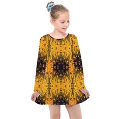 Pattern Wallpaper Background Yellow Amber Black Kids  Long Sleeve Dress by Vaneshart