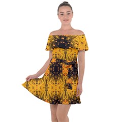 Pattern Wallpaper Background Yellow Amber Black Off Shoulder Velour Dress by Vaneshart