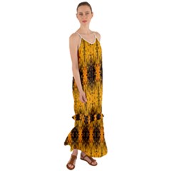 Pattern Wallpaper Background Yellow Amber Black Cami Maxi Ruffle Chiffon Dress by Vaneshart