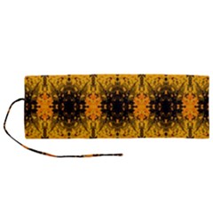 Pattern Wallpaper Background Yellow Amber Black Roll Up Canvas Pencil Holder (m) by Vaneshart