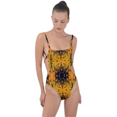 Pattern Wallpaper Background Yellow Amber Black Tie Strap One Piece Swimsuit by Vaneshart