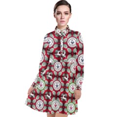 Christmas Happy Holidayw Long Sleeve Chiffon Shirt Dress by Vaneshart