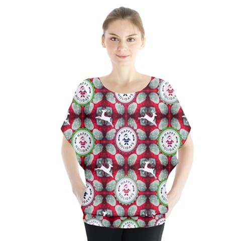 Christmas Happy Holidayw Batwing Chiffon Blouse by Vaneshart