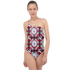 Christmas Happy Holidayw Classic One Shoulder Swimsuit by Vaneshart