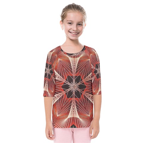 Star Pattern Red Abstract Kids  Quarter Sleeve Raglan Tee by Vaneshart