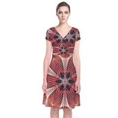 Star Pattern Red Abstract Short Sleeve Front Wrap Dress by Vaneshart