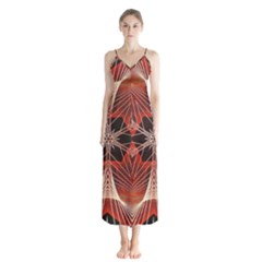 Star Pattern Red Abstract Button Up Chiffon Maxi Dress by Vaneshart