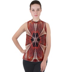 Star Pattern Red Abstract Mock Neck Chiffon Sleeveless Top by Vaneshart