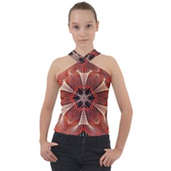 Star Pattern Red Abstract Cross Neck Velour Top by Vaneshart