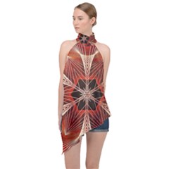 Star Pattern Red Abstract Halter Asymmetric Satin Top by Vaneshart