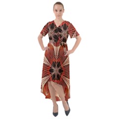 Star Pattern Red Abstract Front Wrap High Low Dress