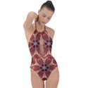 Star Pattern Red Abstract Plunge Cut Halter Swimsuit View1