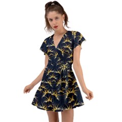 Pearl Pattern Floral Design Art Digital Seamless Flutter Sleeve Wrap Dress