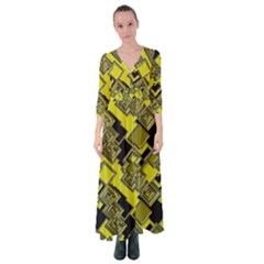 Seamless Pattern Background  Gold Yellow Black Button Up Maxi Dress by Vaneshart