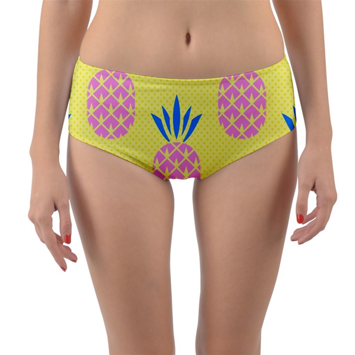 Summer Pineapple Seamless Pattern Reversible Mid-Waist Bikini Bottoms