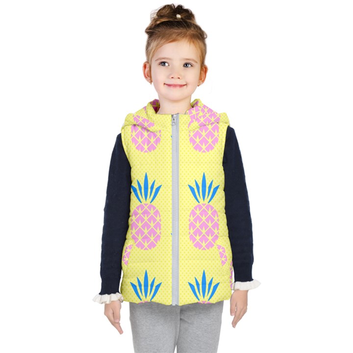 Summer Pineapple Seamless Pattern Kids  Hooded Puffer Vest