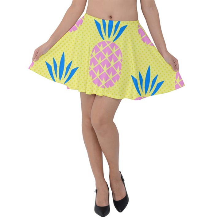 Summer Pineapple Seamless Pattern Velvet Skater Skirt