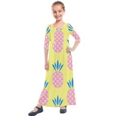 Summer Pineapple Seamless Pattern Kids  Quarter Sleeve Maxi Dress by Sobalvarro