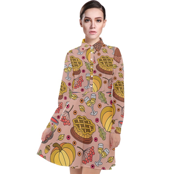 Thanksgiving Pattern Long Sleeve Chiffon Shirt Dress