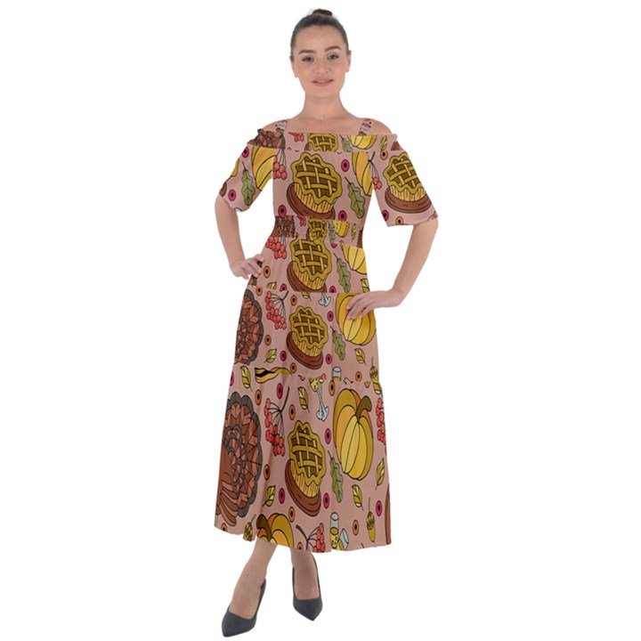 Thanksgiving Pattern Shoulder Straps Boho Maxi Dress 