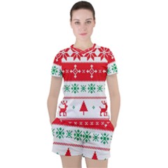 Ugly Christmas Sweater Pattern Women s Tee And Shorts Set