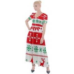 Ugly Christmas Sweater Pattern Button Up Short Sleeve Maxi Dress by Sobalvarro