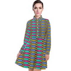 Seamless Tile Pattern Long Sleeve Chiffon Shirt Dress