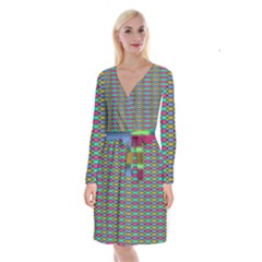 Seamless Tile Pattern Long Sleeve Velvet Front Wrap Dress